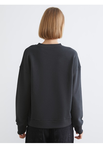 Lcw Vision Antrasit Bisiklet Yaka Taşlı Oversize Kadın Sweatshirt