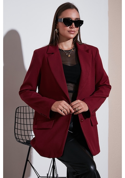 Lela Relaxed Fit Mono Yaka Cepli Blazer Bayan Ceket 611Bc00132 Bordo