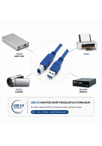 4773 Usb 3.0 To Type B Erkek Yazıcı Kablosu 5gbps Printer Ara Data Kablo 3m