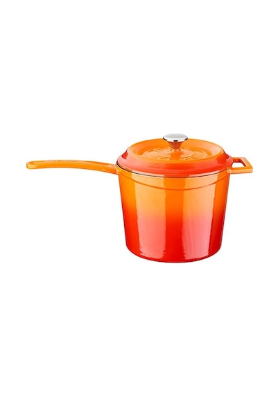 Lava Döküm Yuvarlak Sos Tenceresi. Döküm Demir Yekpare Saplı Trendy Serisi Çap Ø18 Cm. - Turuncu Turuncu