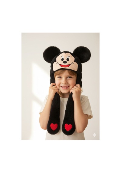 Atakids Işıklı Ve Hareketli Kulaklı Peluş Şapka Siyah Çok Renkli