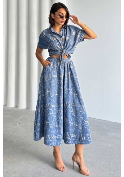 Verymoda Nakışlı Etek F1901 Koyu Mavi