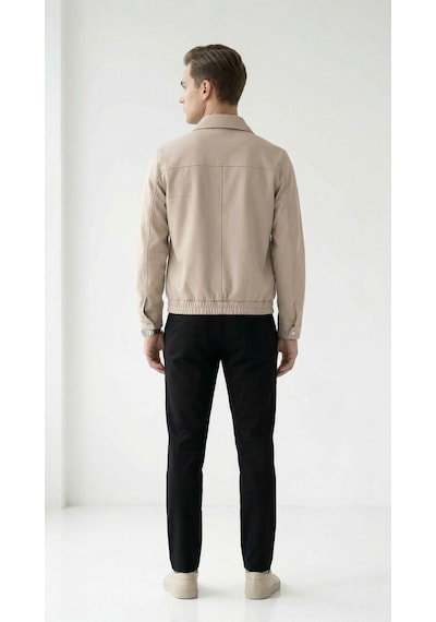 Plus Scorpion Erkek Slim Fit Bomber Fermuarlı Mont Ceket Esnek Kumaş Günlük Şık Casual Ceket Bej