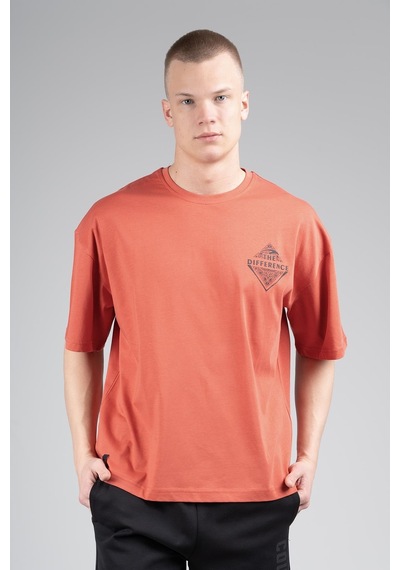 Maraton Sportswear Oversize Erkek Bisiklet Yaka Kısa Kol Basic Kiremit T-shirt 22694-kiremit Kiremit