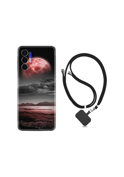Tecno Pova 3 Kılıf İpli Boyun Askılı Desenli Silikon Red World 1836