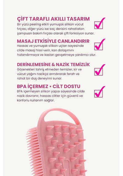 Çift Taraflı Silikon Vücut Ve Saç Bakım Fırçası, Saç Ve Vücut Derisine Masaj Yapan Şampuan Tara