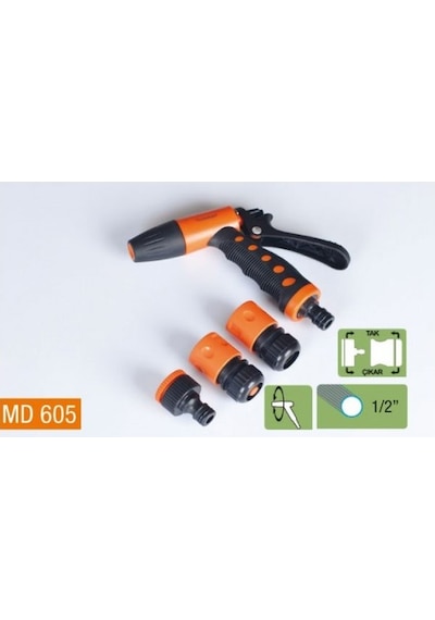 Medalyan Otomatik Bahçe Sulama Tabancası Tazyik Tabanca 4 Lü Set Md-605 Otomatik Tabanca 4 Lü Set