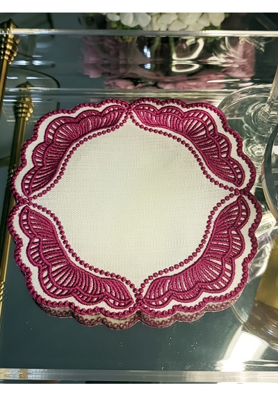 Majestik Magenta Dalgalı Nakış Peçete 2'li Set 15x15cm Premium Kokteyl Sunum Peçetesi Çok Renkli