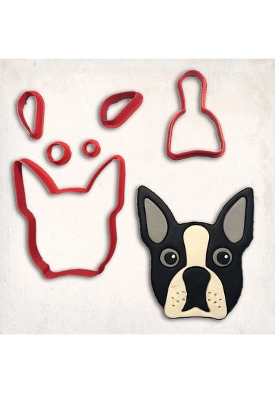 Boston Terrier Köpek Detay Kurabiye Kalıp Seti 6 Parça KIrmızı