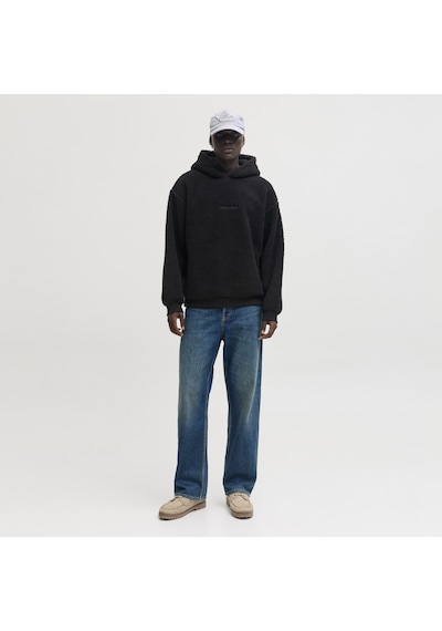 Jack & Jones Erkek Nakii Detayli Loose Fit Hoodie - Norrebro - 12293535 Siyah