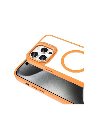 Ardemix Apple iPhone Uyumlu 15 Pro Max Kılıf Magsafe Şarj Özellikli Standlı Magsafe Klon Lensli K Turuncu