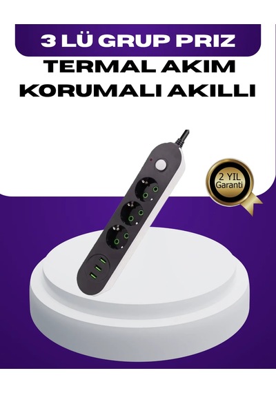 Usb Yuvalı Anahtarlı Üçlü Priz 2 Metre Kablolu Diğer