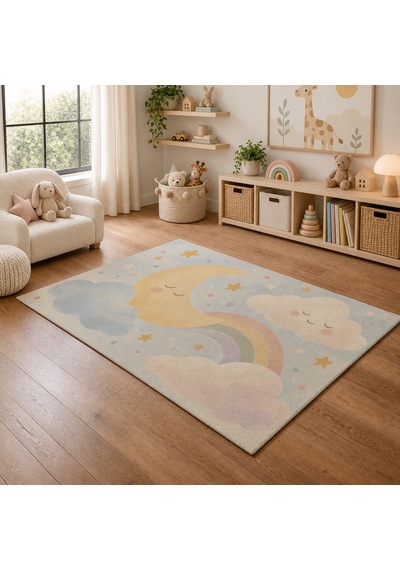 Kartela Halı Ay Ve Bulut Çocuk Oyun Halısı Kaymaz Dot Taban Yıkanabilir 60 X 90 Cm