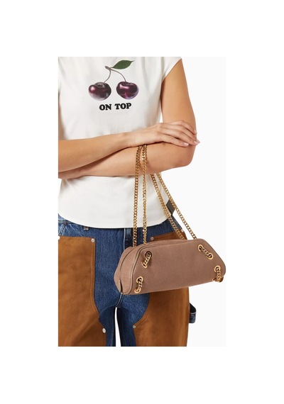 Stella Mccartney Falabella Zincir Detaylı Bej, Shaggy Deer Vegan Bowling Omuz Çantası