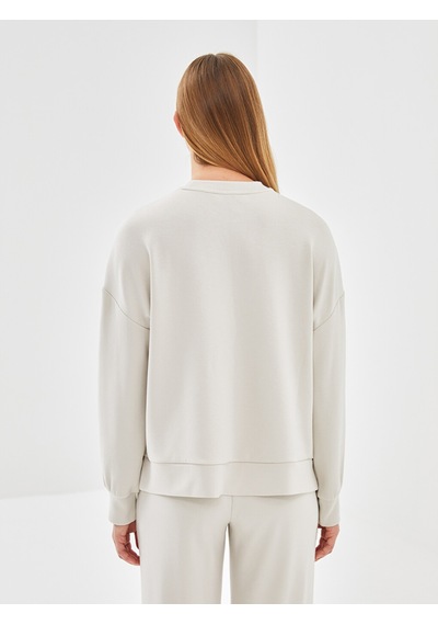 Lcw Vision Bej Bisiklet Yaka Oversize Kadın Sweatshirt
