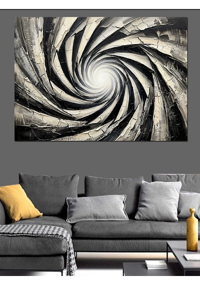 Siyah Beyaz Sonsuz Spiral İllüzyon Dekoratif Kanvas - Mdf Ahşap Tablo