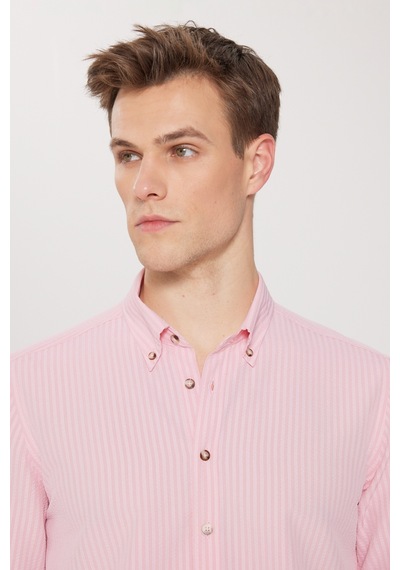 AC&Co / Altınyıldız Classics Erkek Pembe Slim Fit Dar Kesim Düğmeli Gömlek Yaka Uzun Kollu Gömlek Pembe AC&Co / Altınyıldız Classics Erkek Pembe Slim Fit Dar Kesim Düğmeli Gömlek Yaka Uzun Kollu Gömlek Pembe