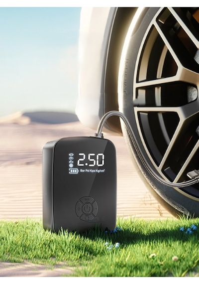Mini Şarjlı Taşınabilir Araba Lastik Hava Top Şişirme Pompası Led Işıklı Dijital Hava Kompresörü