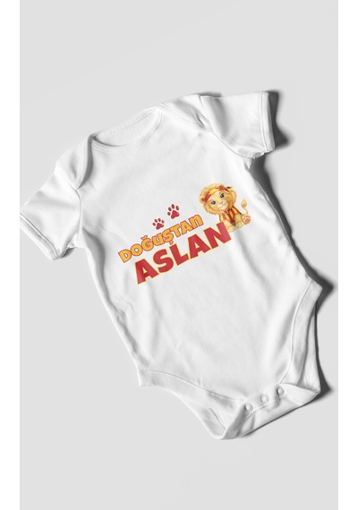 Morivokids Doğuştan Aslan Kısa Kollu Bebek Body %100 Pamuk Beyaz