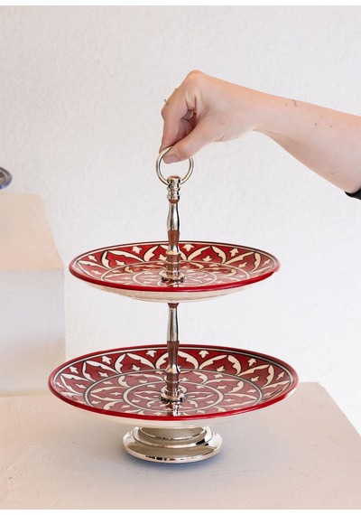The Mia Corallo 2 Katlı Kek Pasta Servisi Kırmızı 27x22x31 Kırmızı
