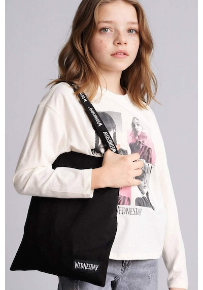 Defacto Kız Çocuk Wednesday Loose Fit Bisiklet Yaka Uzun Kollu Tişört G0452a825auer105 Ekru-er105