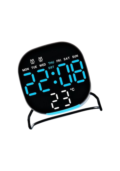 Valkyrie Dijital Led Siyah Masa Saati Alarm Beyaz Derece 3 Kademe Işık, Usb Destekli Modern Gece Lambalı Saat
