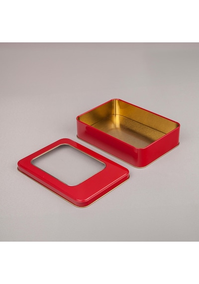 Pencereli Kırmızı Metal Kutu 19x13,5x4,5 Cm