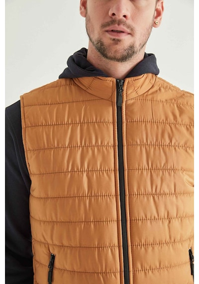 D's Damat Ds Damat Regular Fit Safran Dik Yaka Elyaf Dolgulu Mevsimlik Fermuarlı Yelek Mont 7HF07ORT42611