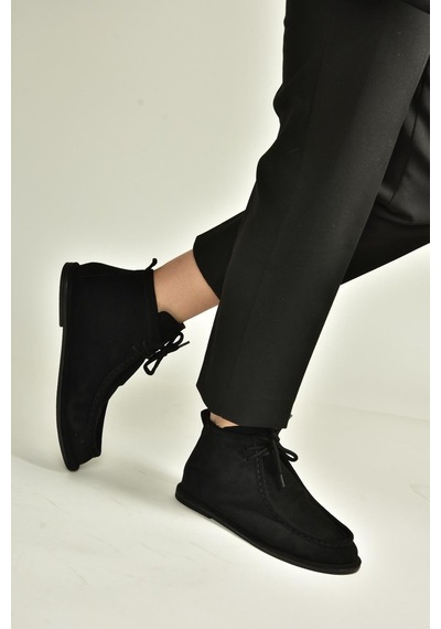 Fox Shoes V846926302 Siyah Süet Düz Tabanlı Bağcıklı Kadın Bot Siyah