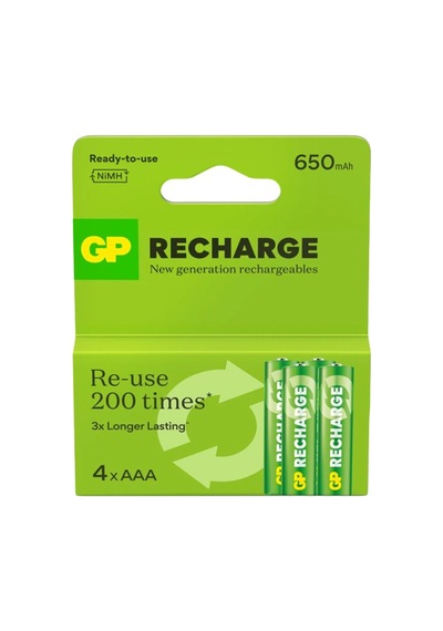 Gp Recharge 650 Mah R03 Nı-mh Aaa Şarjlı İnce Kalem Pil 4 Adet