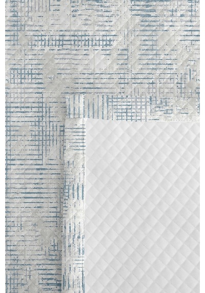 Mavi Geometrik Modern Tek Kişilik Pike Takımı - Beyaz Minimal Çizgili 160x220 Cm Yatak Örtüsü Lavantaımsı Kabuğu Demi