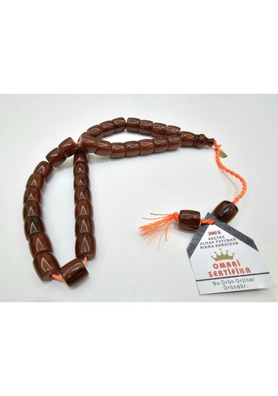 Omari İmzalı Sertifikalı Alman Faturan Sıkma Kehribar Tesbih 13x13 Mm Teker Kesim