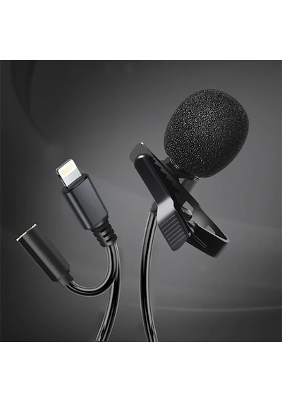 Ally Apple iPhone Uyumlu Lightning Yaka Mikrofonu+3.5mm Jack Profesyonel Youtuber Mikrofonu- 5775