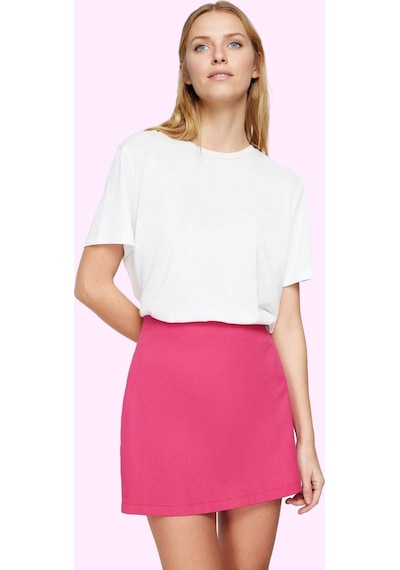 Ersefa Kadın Mini Etek Yüksek Bel A Line Dokuma Gabardin Günlük Stil Haf Fuşya