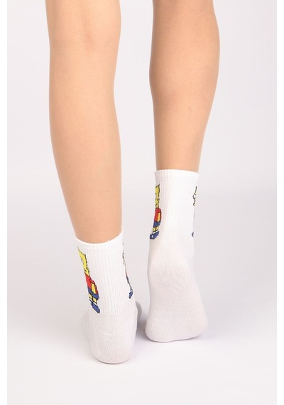 Socks Stores Erkek Çorap Soket Uzun Corap Renkli Desenli Çoraplar Beyaz