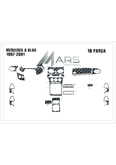 Mercedes A Serisi Torpido Kaplama 1997-2001 18 Parça Karbon