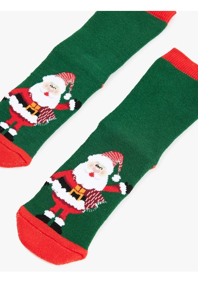 Koton Pamuklu Noel Baba Baskılı Çorap Yeşil 7wkb80045aa