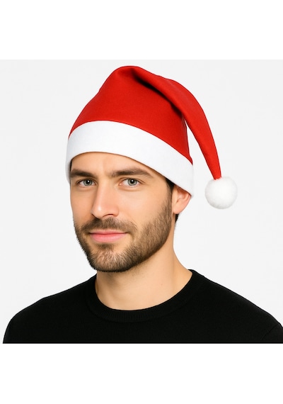 Yetişkin Boy Kırmızı Polar Yeni Yıl Yılbaşı Noel Baba Şapkası Unisex Diğer