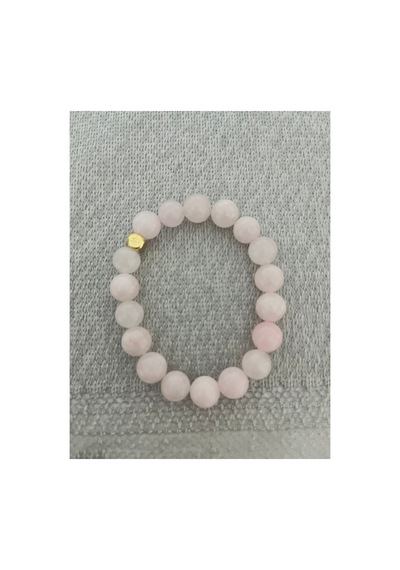 Leyan Doğaltaş 10 Mm Pembe Kuvars Doğal Taş Bileklik Altın Renk Ara Aparatlı El Yapımı Kadın Bileklik Pembe Pembe