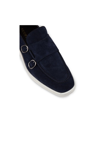 Deery Hakiki Süet Lacivert Çift Tokalı Erkek Loafer Ayakkabı - 01966mlcvc01 Lacivert