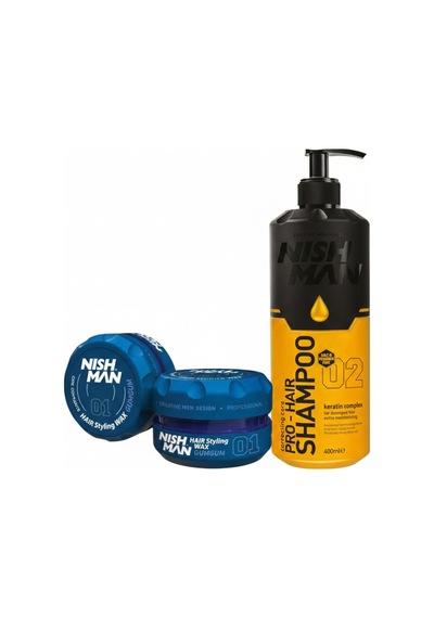 01 Saç Şekillendirici Ultra Sert Parlak Wax 150 Ml X 3 Adet/ + 400 Ml Tuzsuz Şampuan Hediye