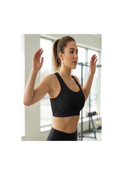 Mistirik Parina Model Sporcu Sütyeni Crop Kalın Askılı Model Spor Sütyeni Siyah Renk
