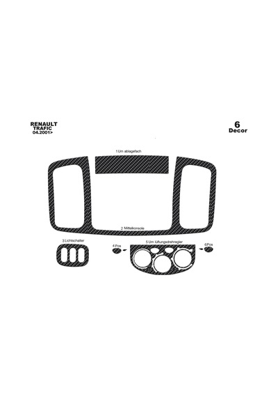 Renault Trafic Vivaro Torpido Kaplama 2001-2006 6 Parça Karbon