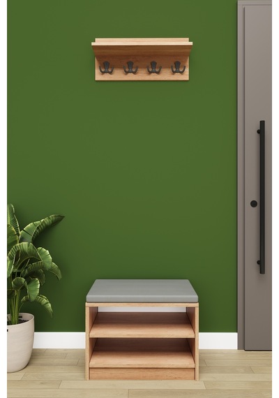 Asra Trend Puflu Ayakkabılık ve Askılık A-33 %100 MDF Minderli Portmanto Seti Petra