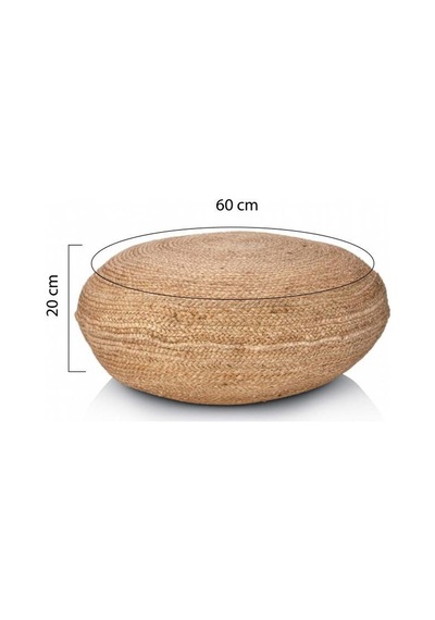 Digithome Dekoratif Büyük Yuvarlak Naturel Yassı Hasır Jüt Puf 60x20 -12083 Kahverengi