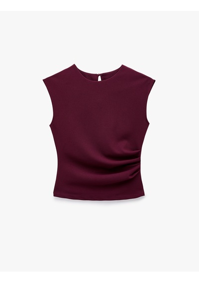 Koton Krep Scuba Slim Fit Drape Detaylı Kolsuz Bisiklet Yaka Bluz Bordo 7wak10037ek