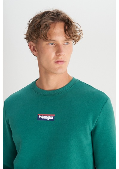 Wrangler Regular Fit Normal Kesim Bisiklet Yaka İçi Polarlı Yeşil Sweatshirt