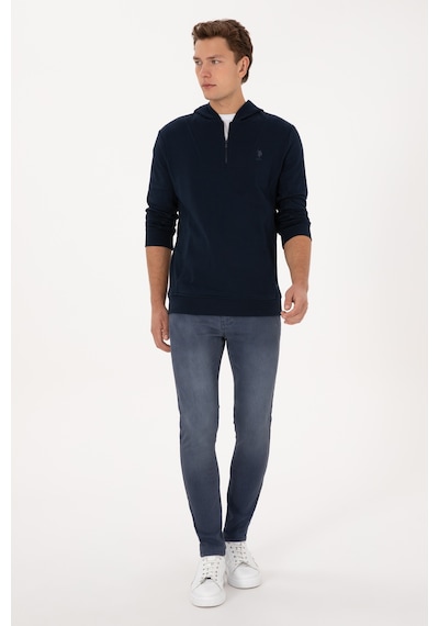 U.S. Polo Assn. Erkek Regular Fit Yarım Fermuarlı Kapüşonlu Lacivert Sweatshirt 50316391-VR033
