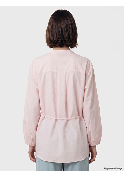 Lcw Modest Pembe Pileli Kuşaklı Oversize Kadın Gömlek Tunik Xl-2xl