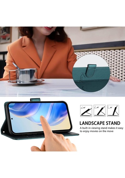 Nothing Phone 3 Uyumlu, Premium Pu Deri Kapaklı Cüzdan Kılıf Yeşil